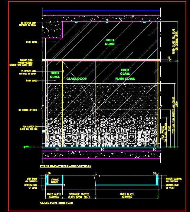 Glass Partition CAD Drawing with Stylish Door & Film Design